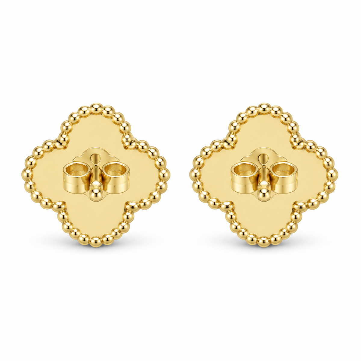 10K Yellow Gold White Clover CZ Earrings - back view