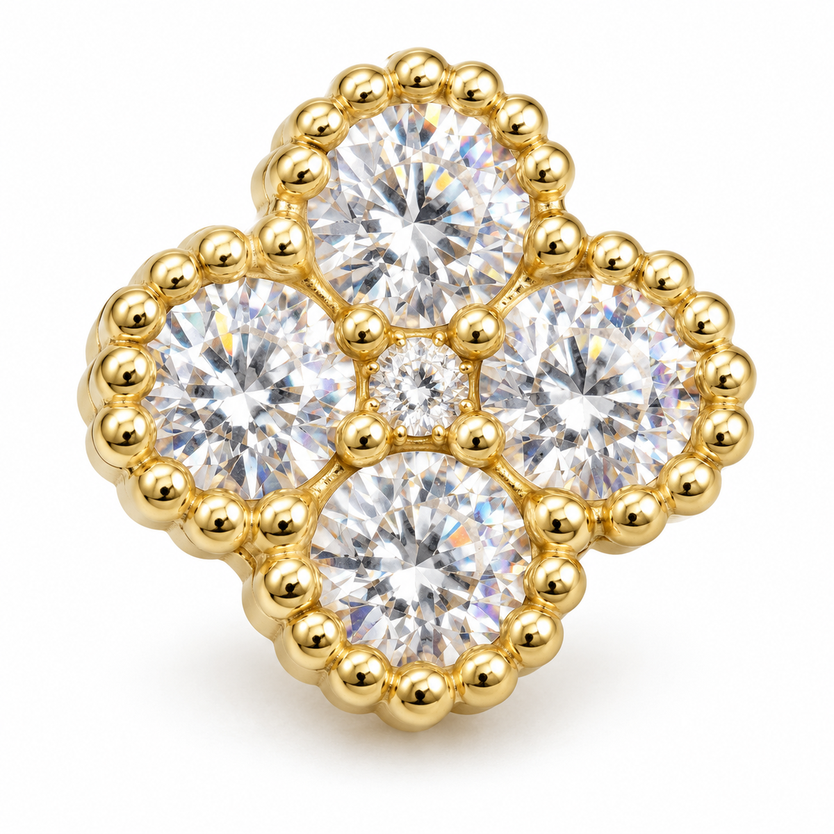 10K Yellow Gold White Clover CZ Earrings - macro detail