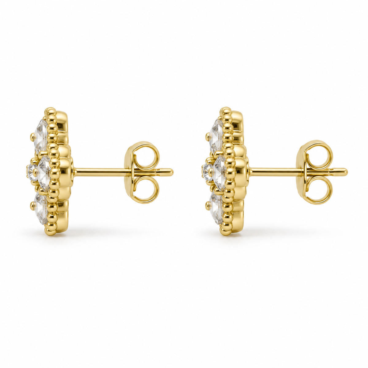10K Yellow Gold White Clover CZ Earrings - side view