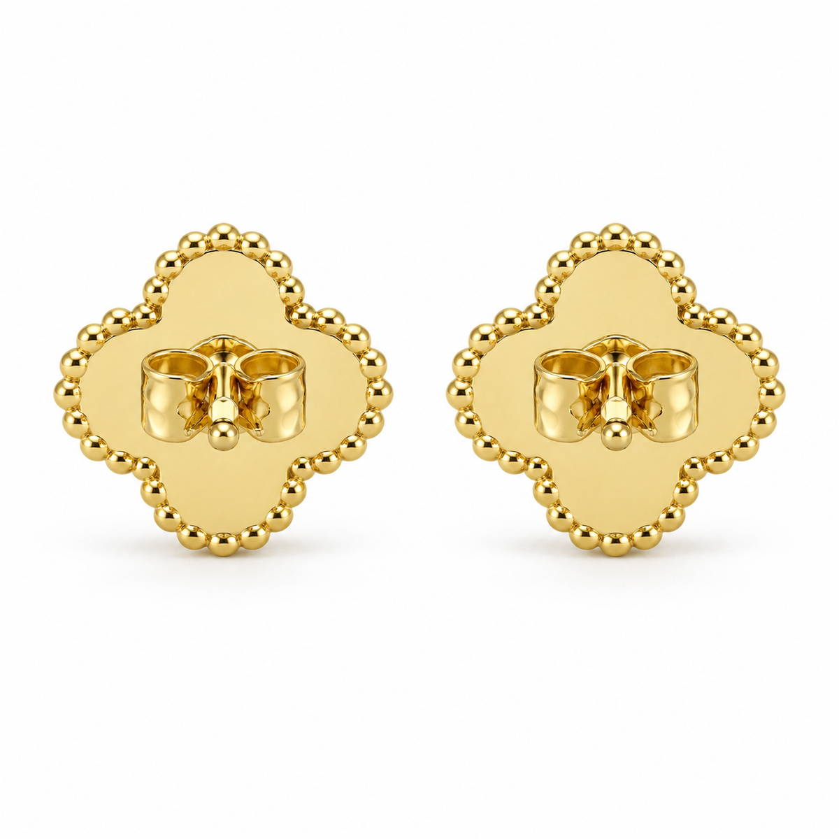 10K Yellow Gold White Clover CZ Earrings (8mm Medium) - back view