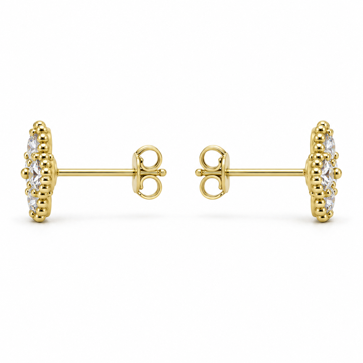 10K Yellow Gold White Clover CZ Earrings (8mm Medium) - side view