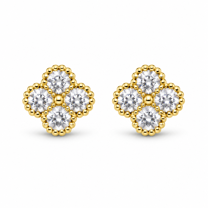 10K Yellow Gold White Clover CZ Earrings (sm) - front view