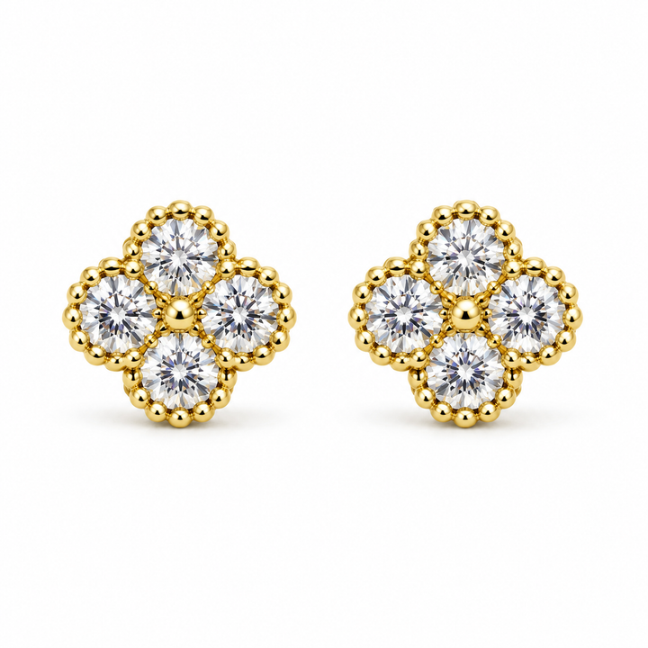 10K Yellow Gold White Clover CZ Earrings (sm) - front view