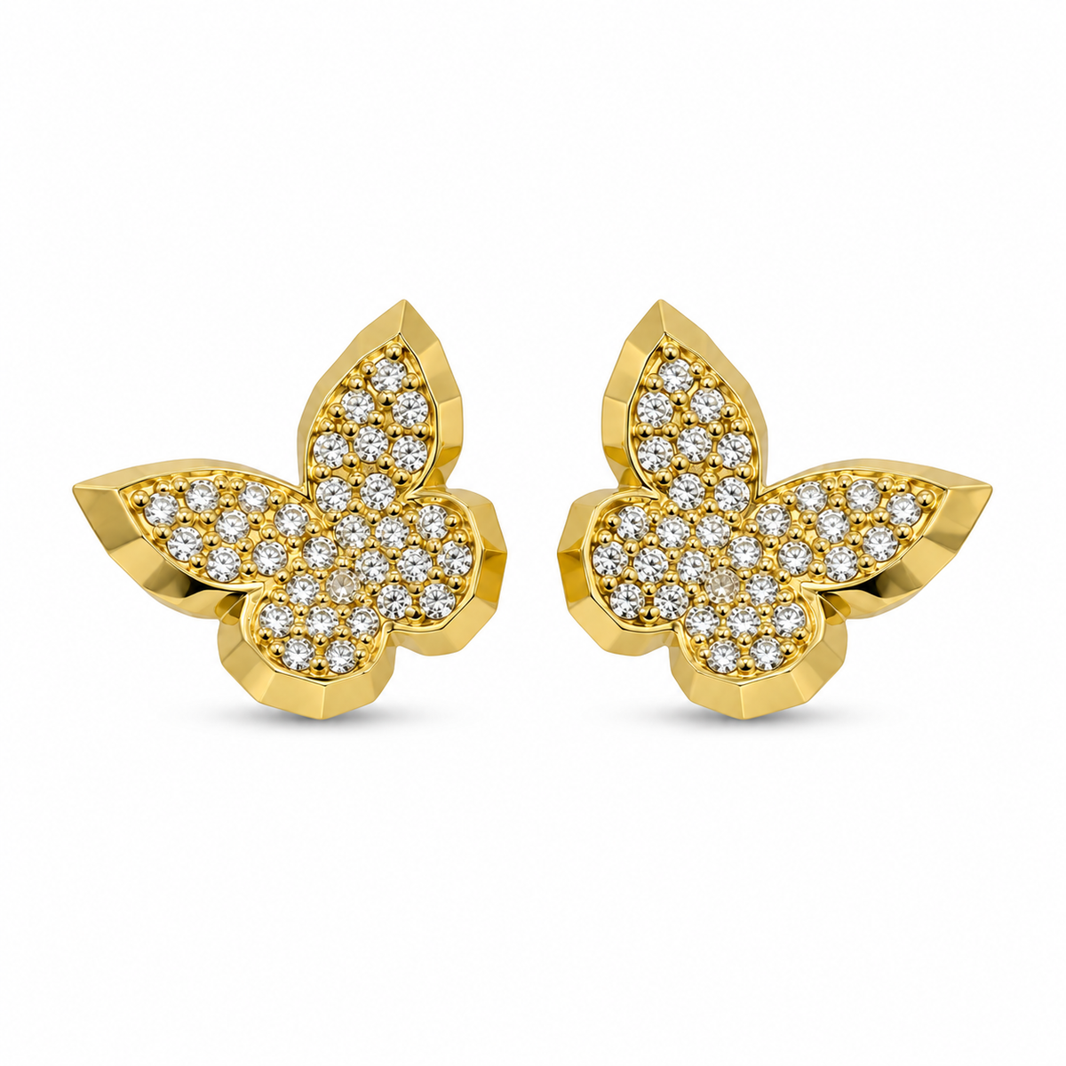 10K Yellow Gold Wing Butterfly Earrings (Screwback) - front view