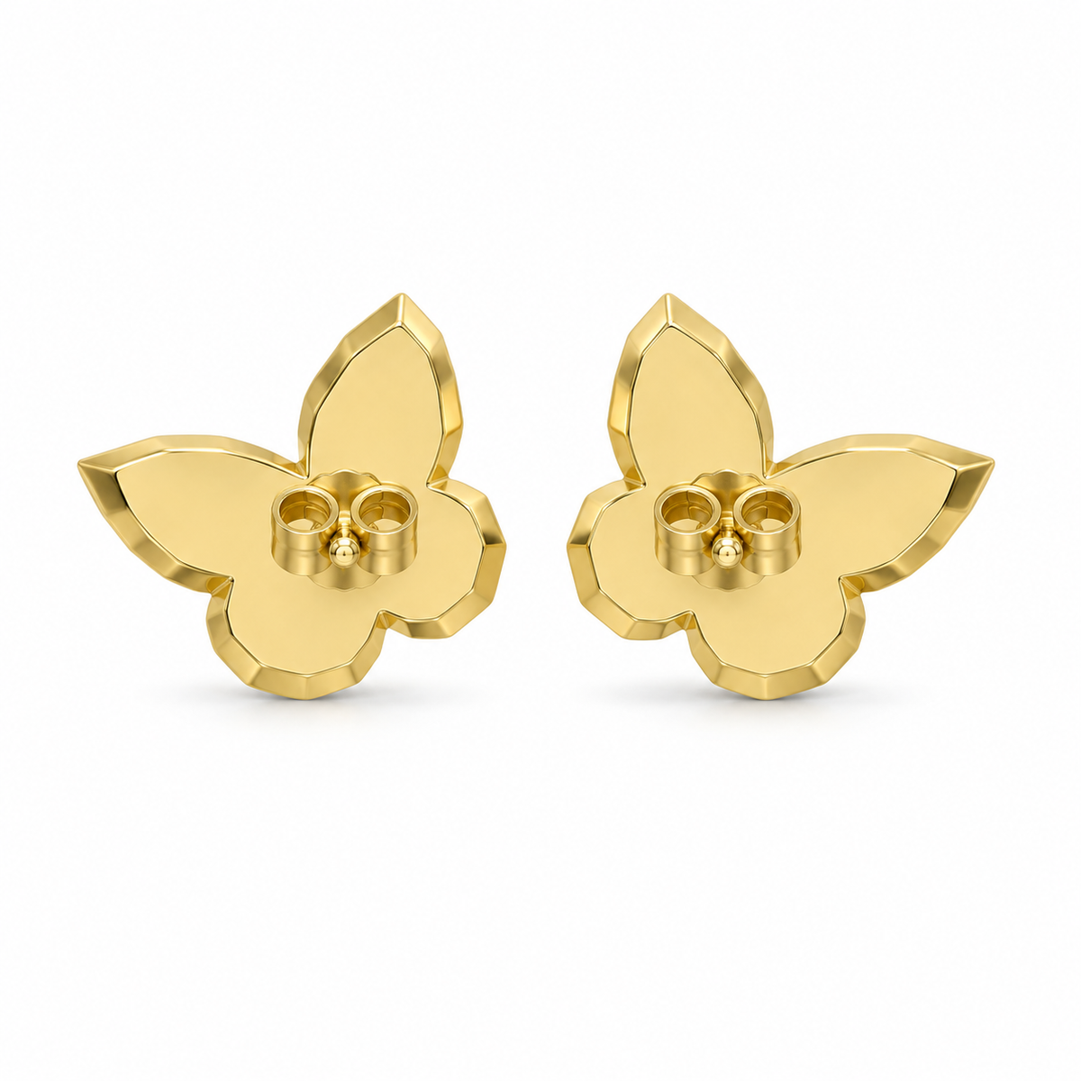 10K Yellow Gold Wing Butterfly Earrings (Screwback) - back view