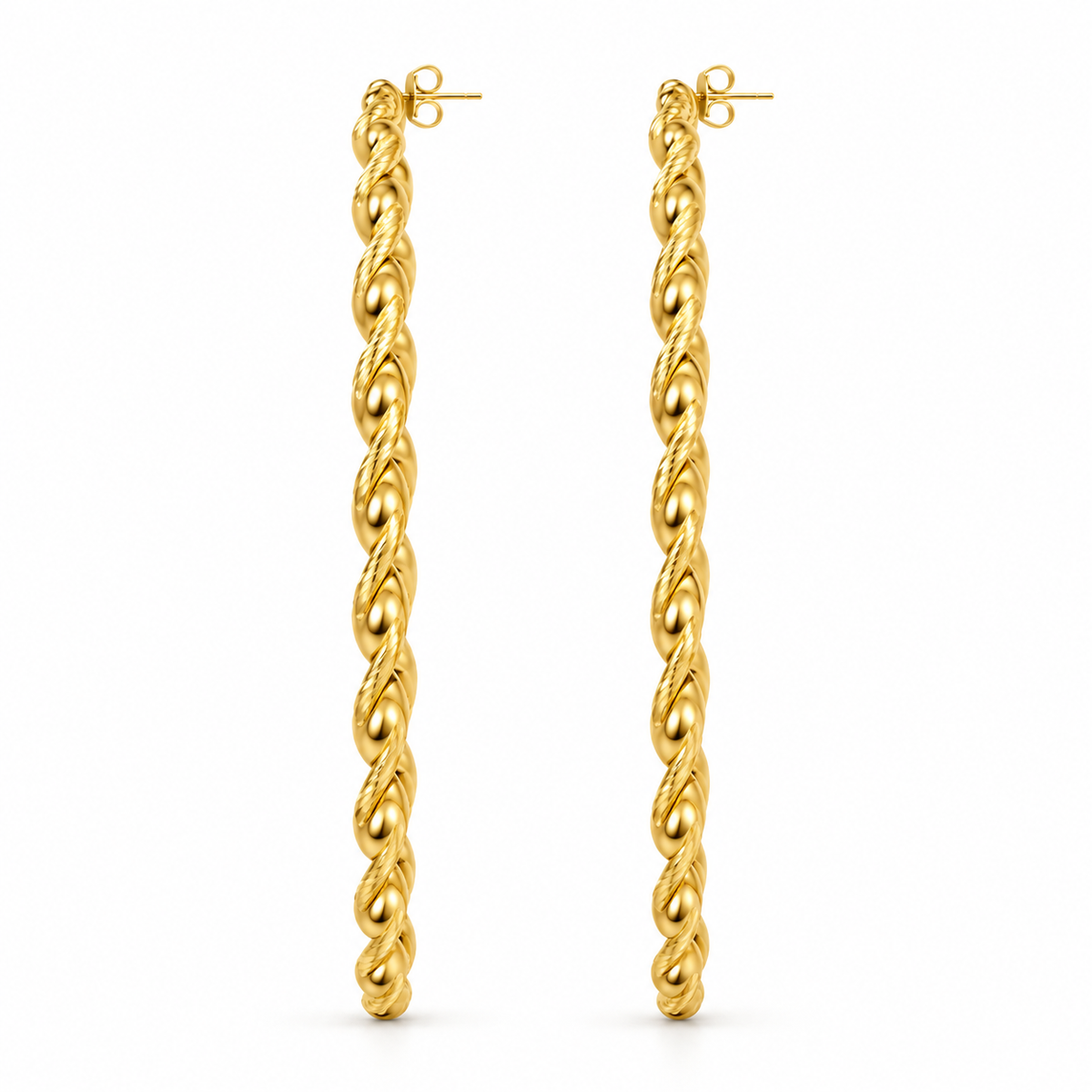 10K Yellow Gold XL Fancy Twist Hoops (4") - back view