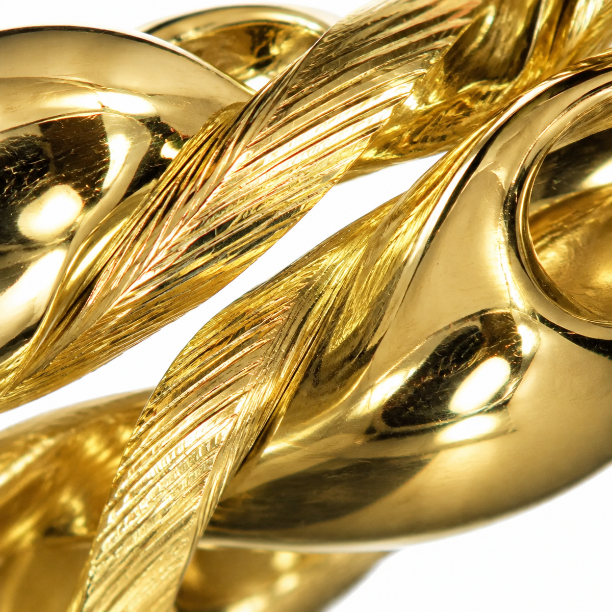 10K Yellow Gold XL Fancy Twist Hoops 4 inch - macro detail