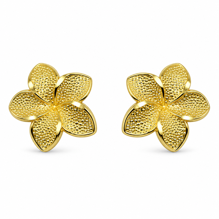 10K Yellow Gold XL Hibiscus Earrings