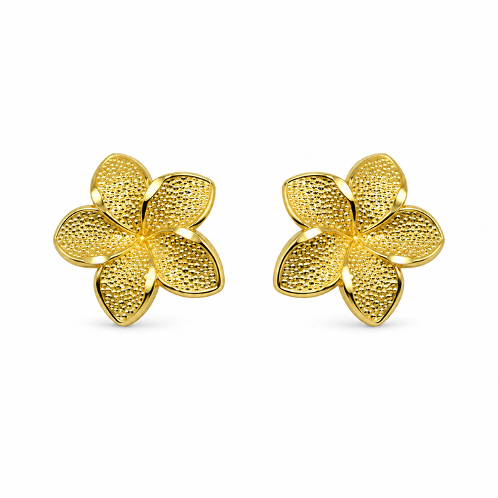 10K Yellow Gold XL Hibiscus Earrings - front view