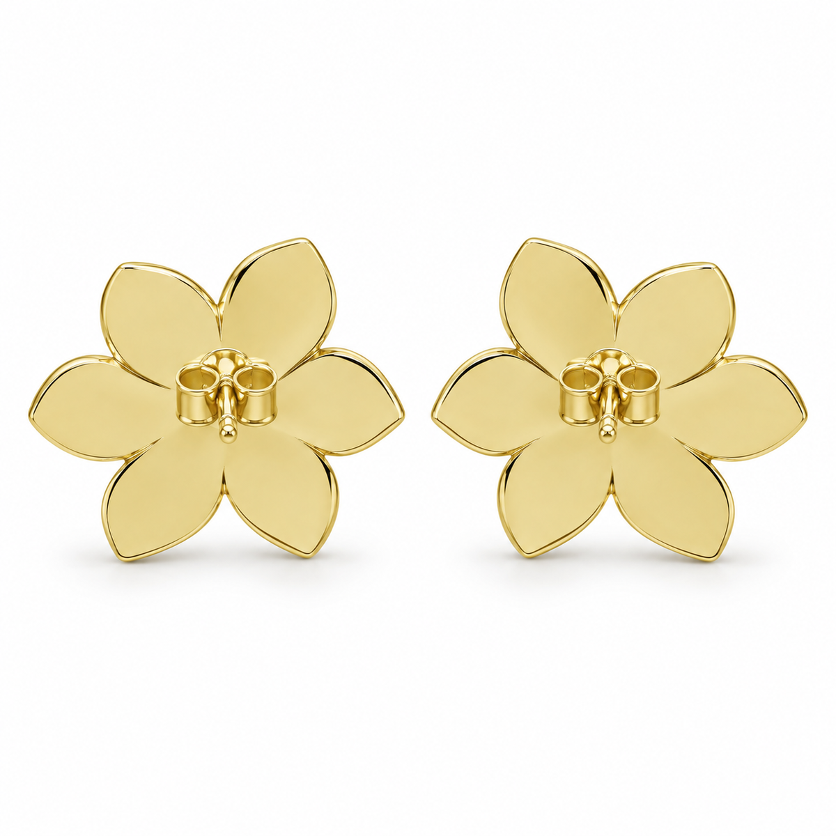 10K Yellow Gold XL Hibiscus Earrings - macro detail