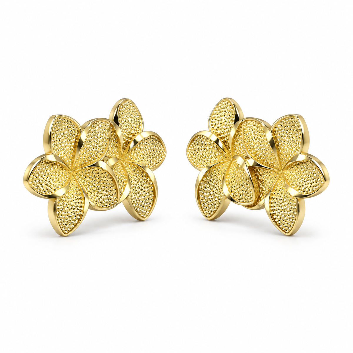 10K Yellow Gold XL Hibiscus Earrings - side view