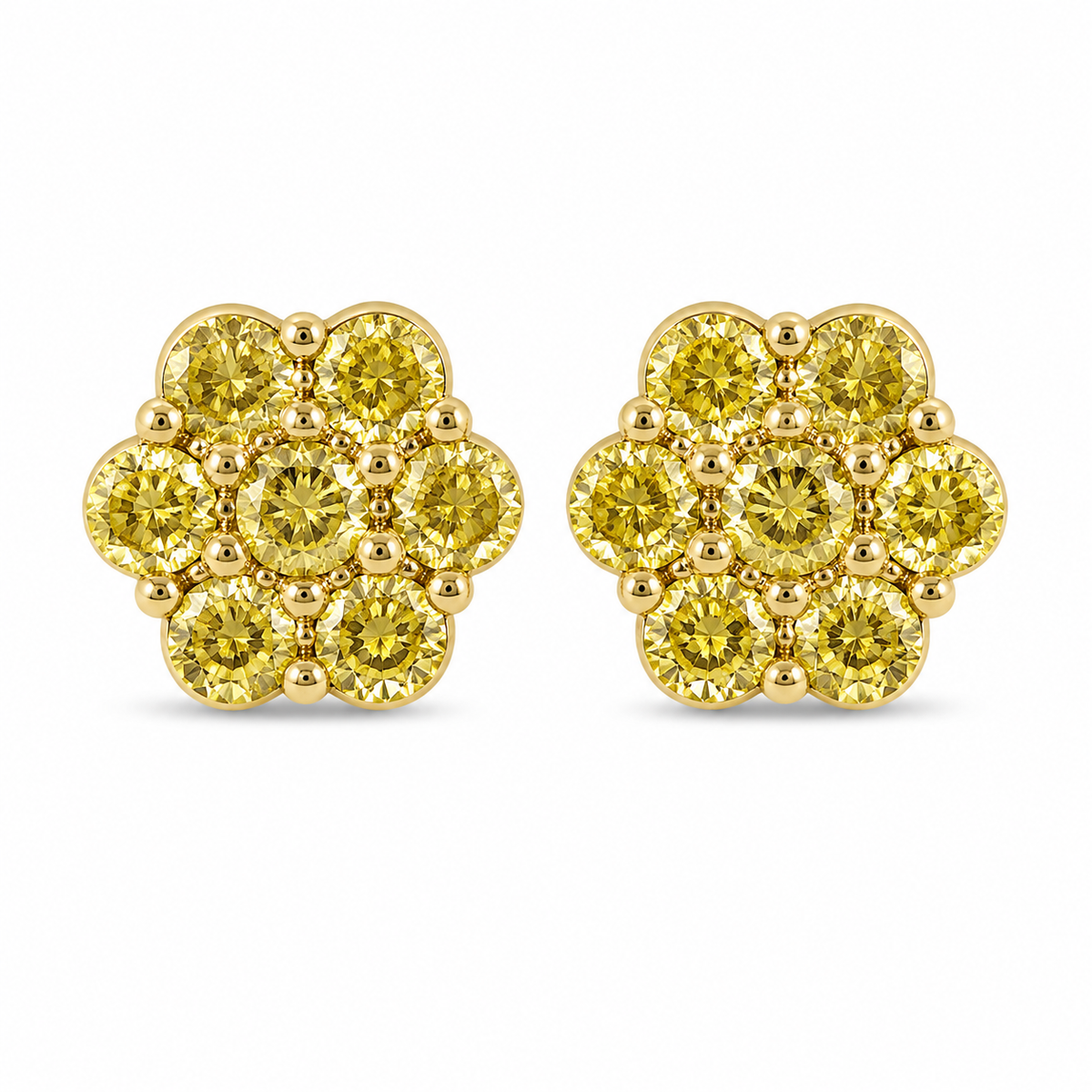 10K Yellow Gold Yellow CZ Flower Earrings - front view
