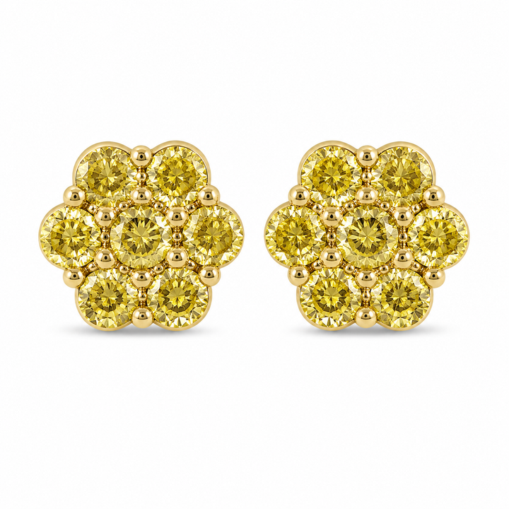 10K Yellow Gold Yellow CZ Flower Earrings - front view