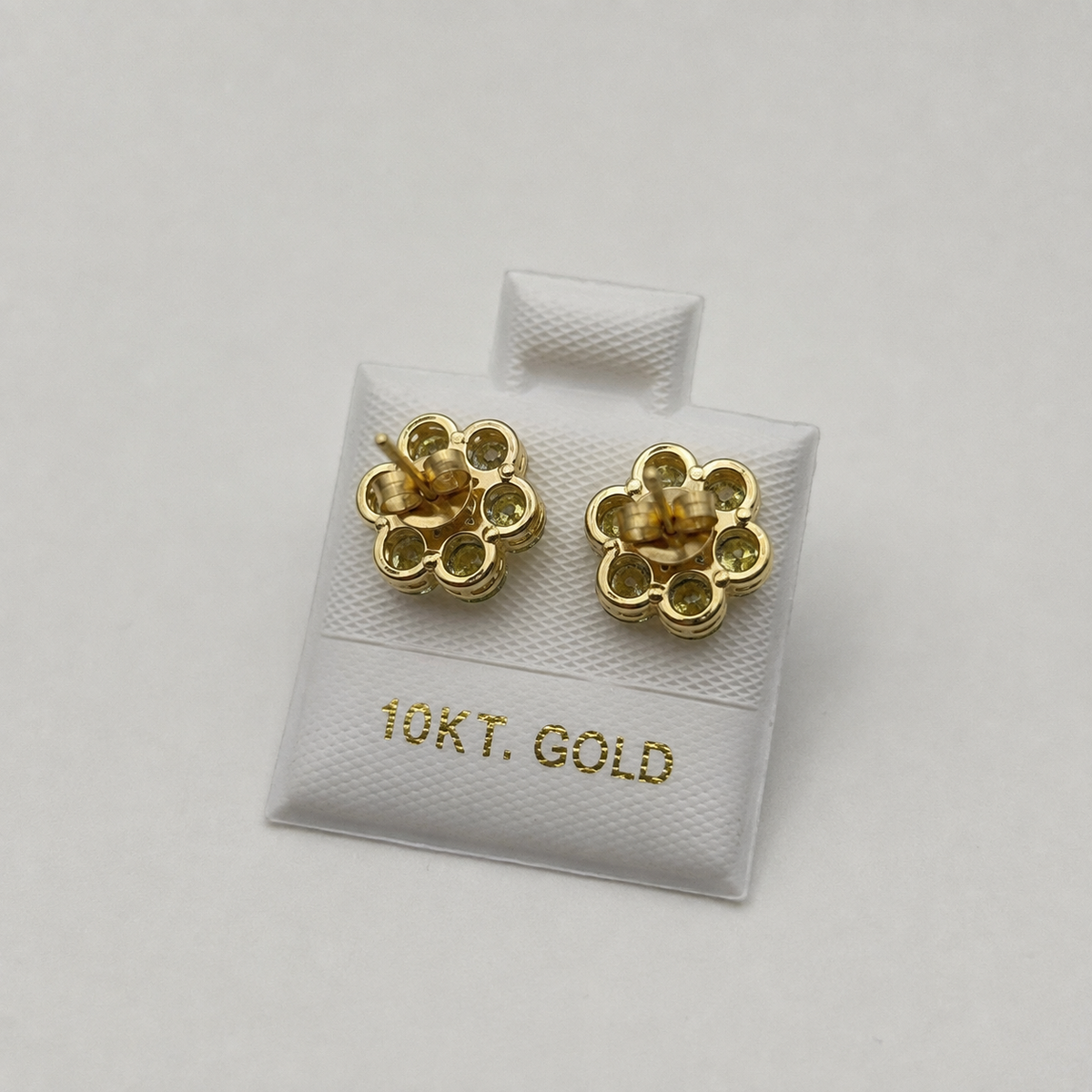 10K Yellow Gold Yellow CZ Flower Earrings - back view