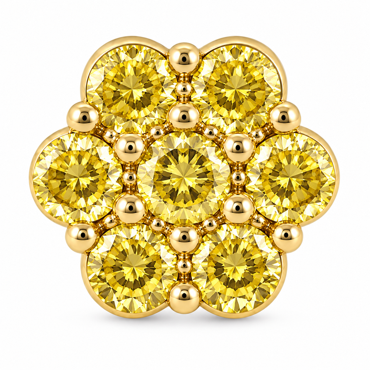 10K Yellow Gold Yellow CZ Flower Earrings - macro detail