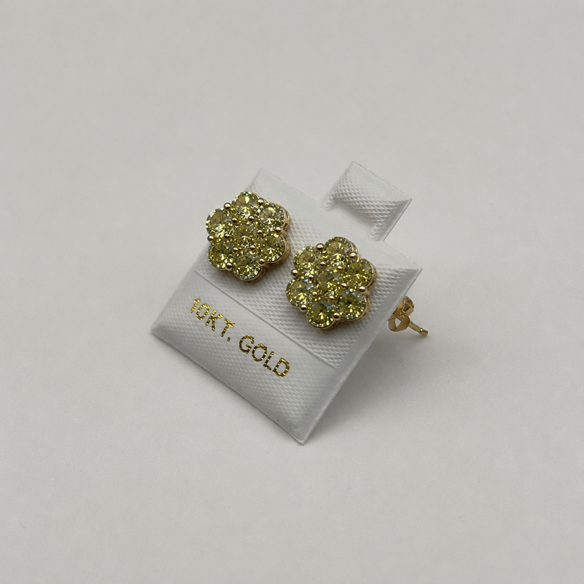 10K Yellow Gold Yellow CZ Flower Earrings - side view