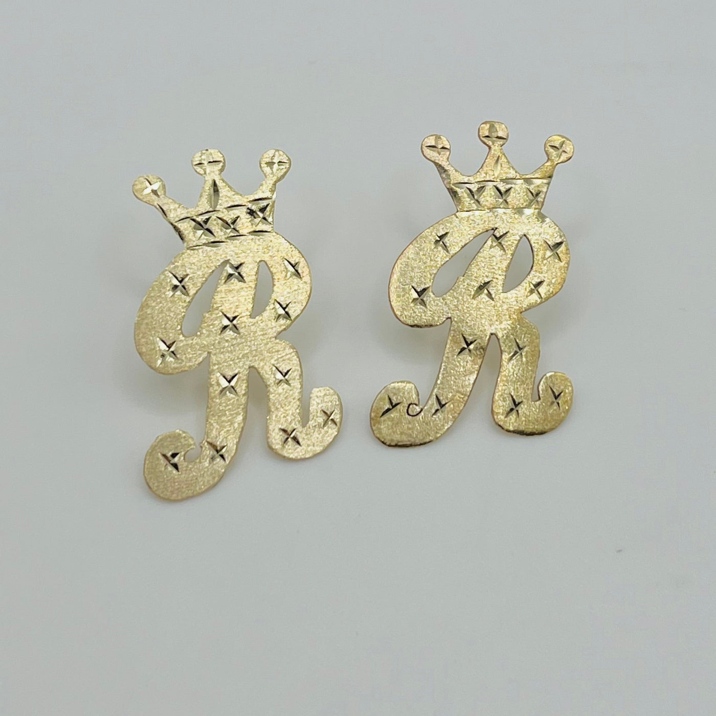10K Gold Custom Initial Crown Earrings