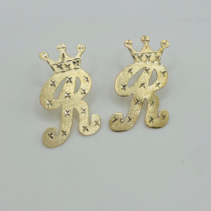10K Gold Custom Initial Crown Earrings