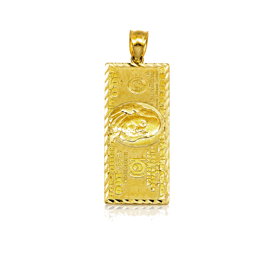 10K Gold $100 Bill Pendant /Charm (medium) — 10K real gold jewelry from STF Diamonds, Los Angeles