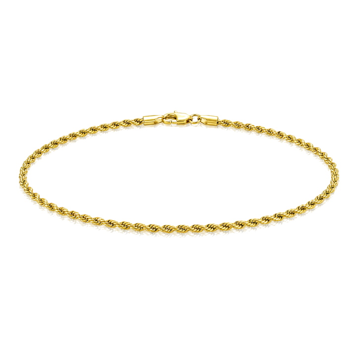 10K Gold 2mm Hollow Rope Bracelet — 10K real gold jewelry from STF Diamonds, Los Angeles
