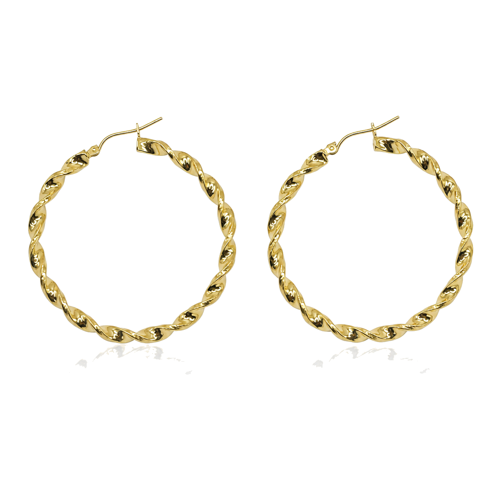 10K Gold 3.3mm Twist Hoops (1.7" diameter) with Custom Initial — 10K real gold jewelry from STF Diamonds, Los Angeles
