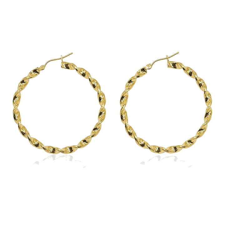 10K Gold 3.3mm Twist Hoops (1.7" diameter) with Custom Initial — 10K real gold jewelry from STF Diamonds, Los Angeles