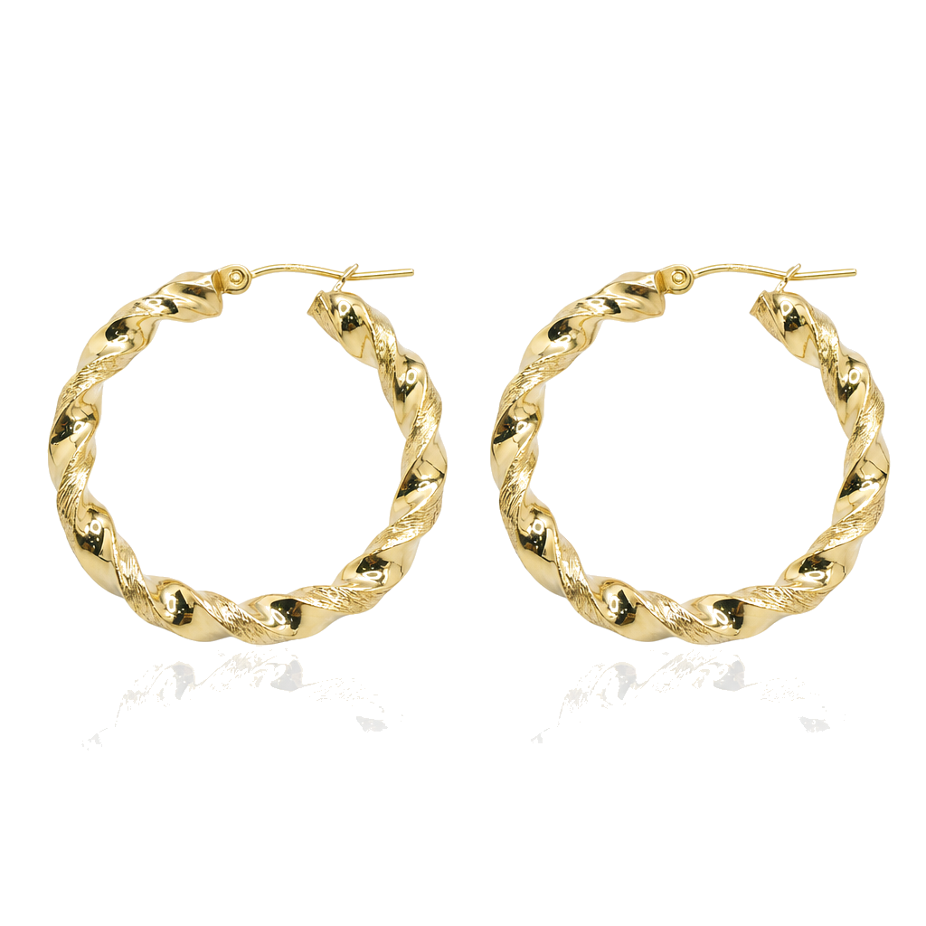 10K Gold 4.3mm Twist Hoop Earrings (1.5" diameter) — 10K real gold jewelry from STF Diamonds, Los Angeles