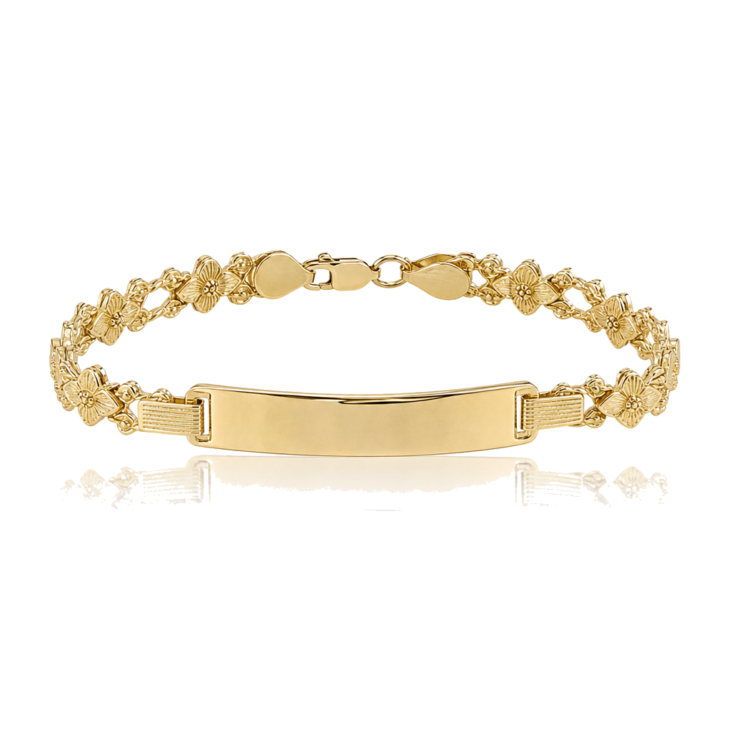 10K Gold 7mm Hibiscus ID Bracelet — 10K real gold jewelry from STF Diamonds, Los Angeles