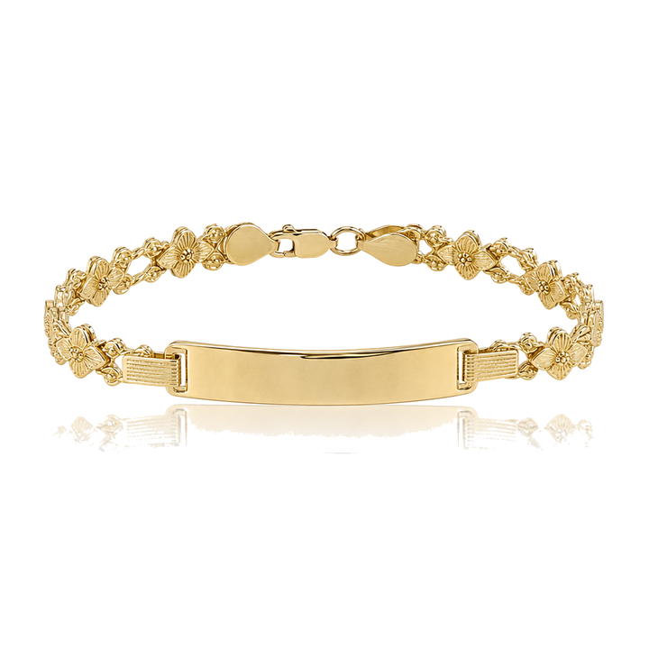 10K Gold 7mm Hibiscus ID Bracelet — 10K real gold jewelry from STF Diamonds, Los Angeles