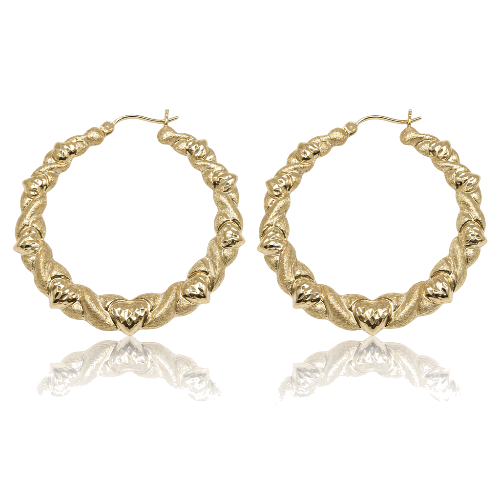 10K Gold All Heart Hoop Earrings 1.4" — 10K real gold jewelry from STF Diamonds, Los Angeles