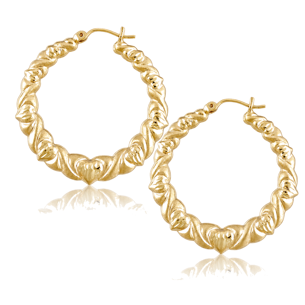 10K Gold All Heart Hoop Earrings 1.9" — 10K real gold jewelry from STF Diamonds, Los Angeles