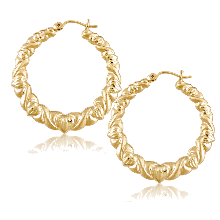 10K Gold All Heart Hoop Earrings 1.9" — 10K real gold jewelry from STF Diamonds, Los Angeles