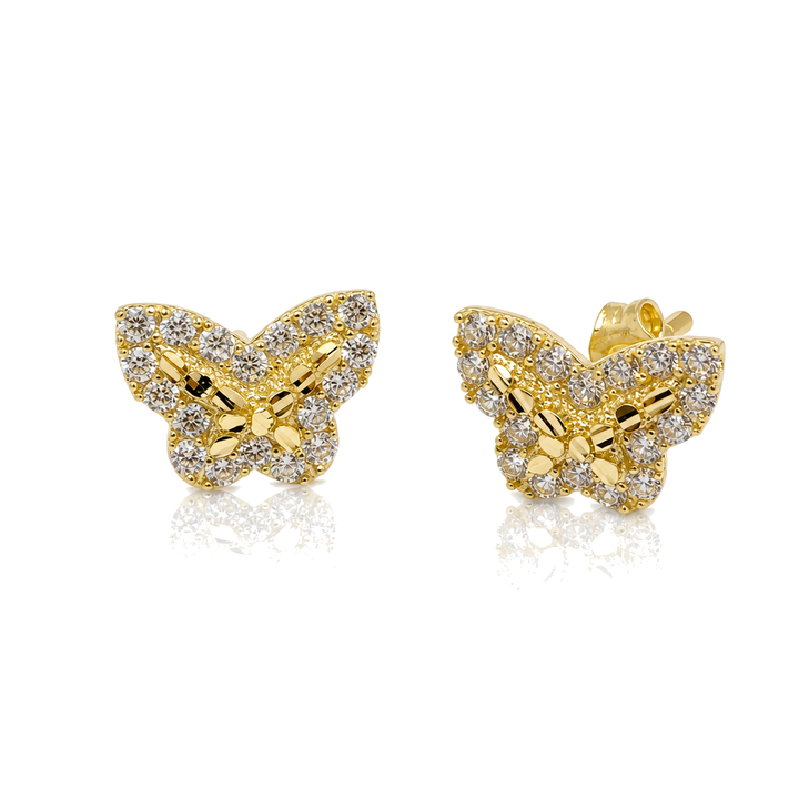 10K Gold Baby Nugget CZ Butterfly Earrings — 10K real gold jewelry from STF Diamonds, Los Angeles