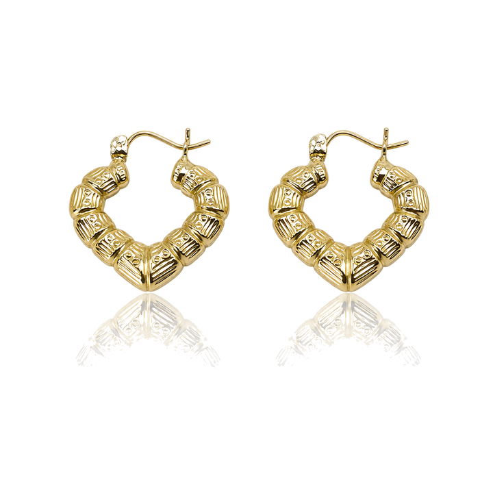 10K Gold Bamboo Heart Hoop Earrings (0.75 in) — 10K real gold jewelry from STF Diamonds, Los Angeles