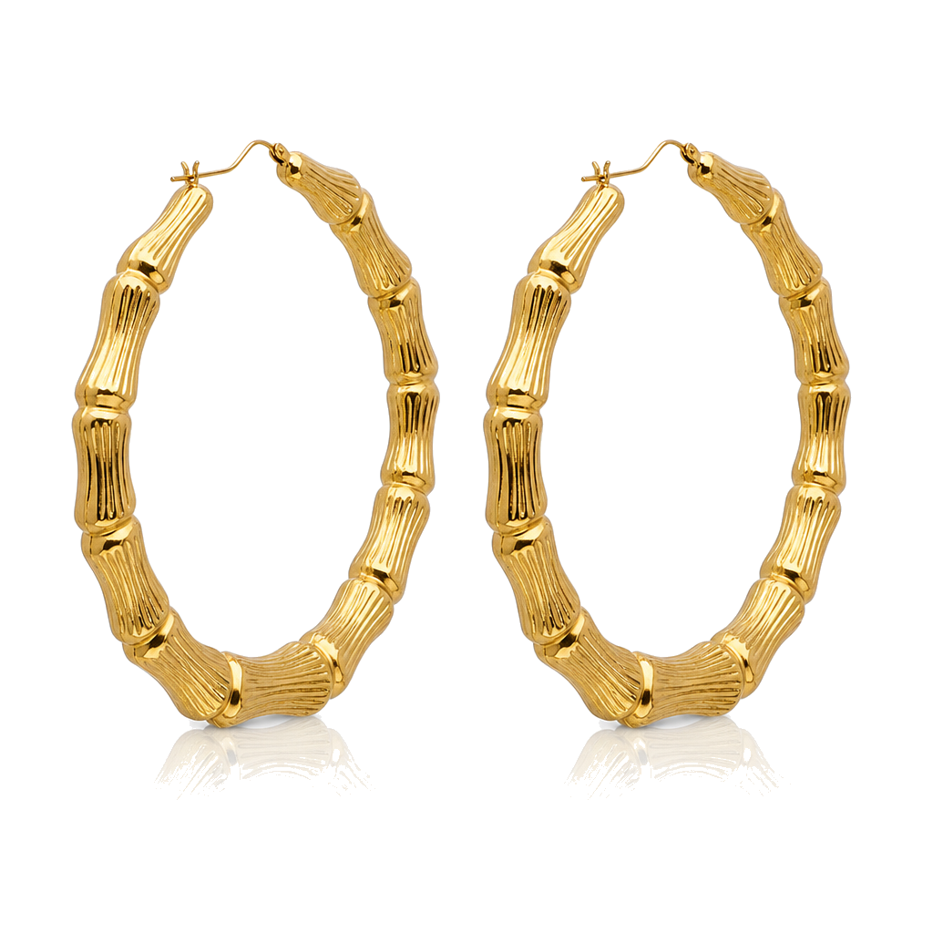 10K Gold Bamboo Hoop Earrings — 10K real gold jewelry from STF Diamonds, Los Angeles