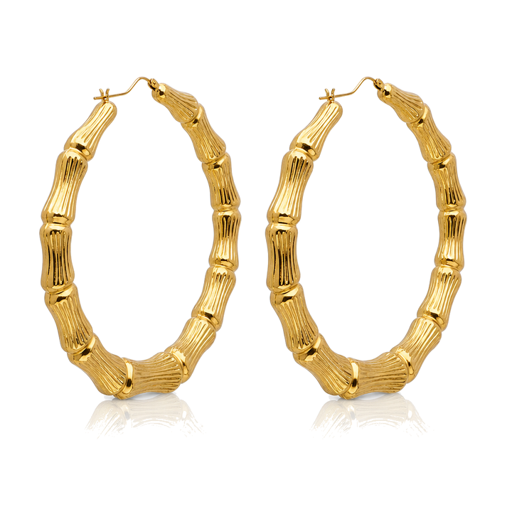 10K Gold Bamboo Hoop Earrings — 10K real gold jewelry from STF Diamonds, Los Angeles