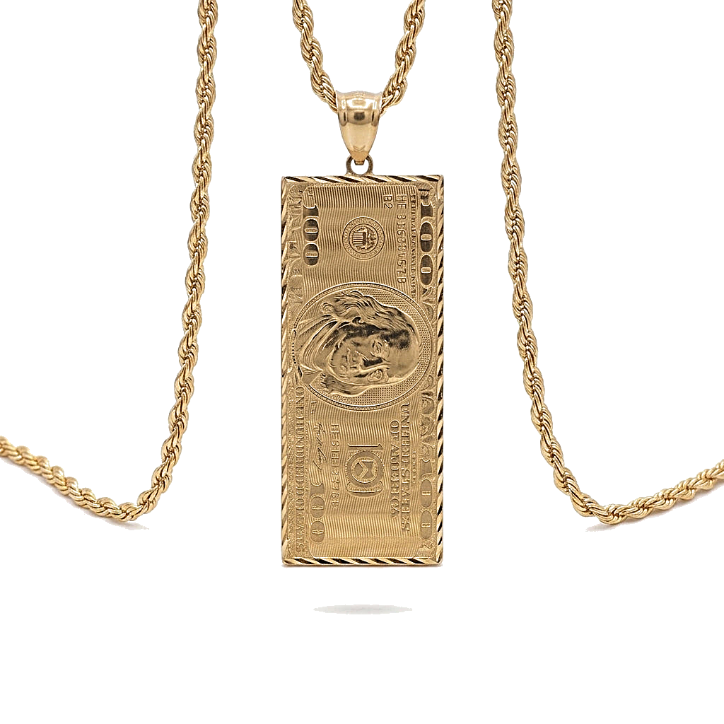 10K Solid Gold Benjamin $100 Bill Charm