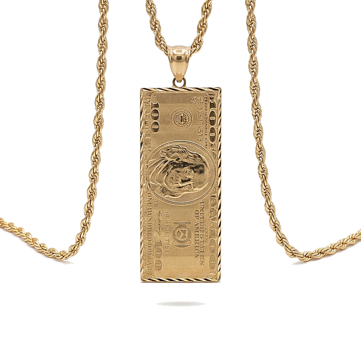 10K Solid Gold Benjamin $100 Bill Charm