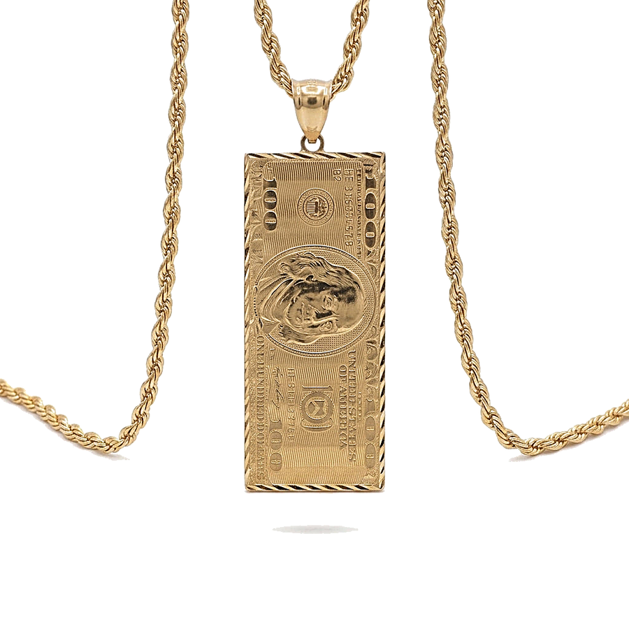 10K Solid Gold Benjamin $100 Bill Charm