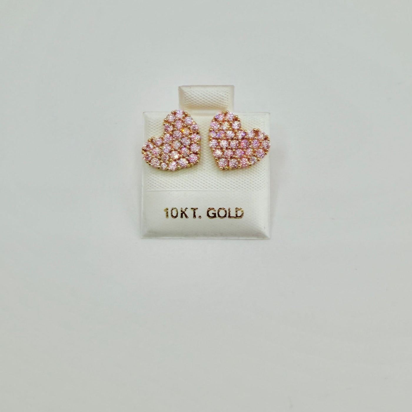 10K Yellow Gold BubbleGum CZ Pink Heart Earrings