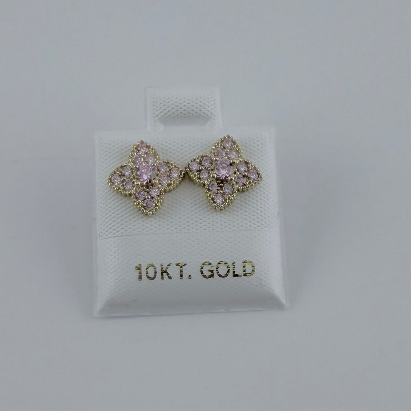 10K Solid Yellow Gold Celeste CZ Earrings Pink