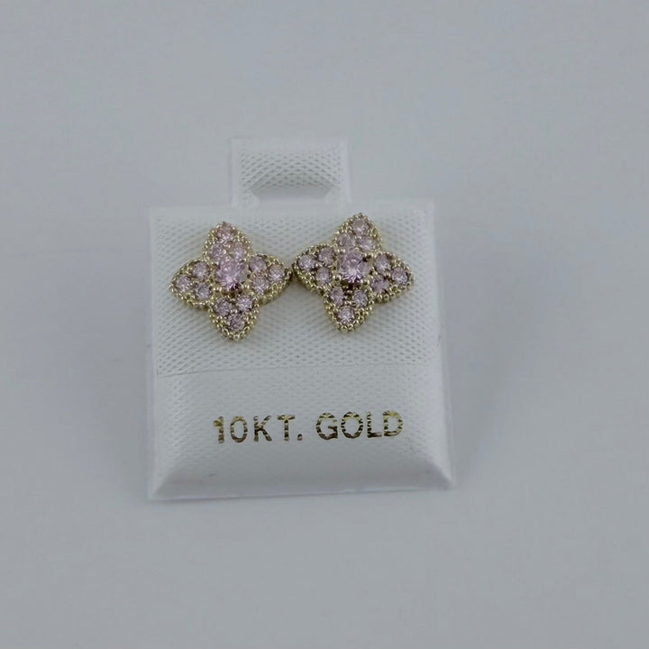 10K Solid Yellow Gold Celeste CZ Earrings Pink