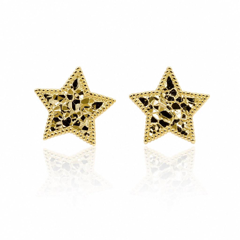 10K Gold Classic Nugget Star Earrings — 10K real gold jewelry from STF Diamonds, Los Angeles