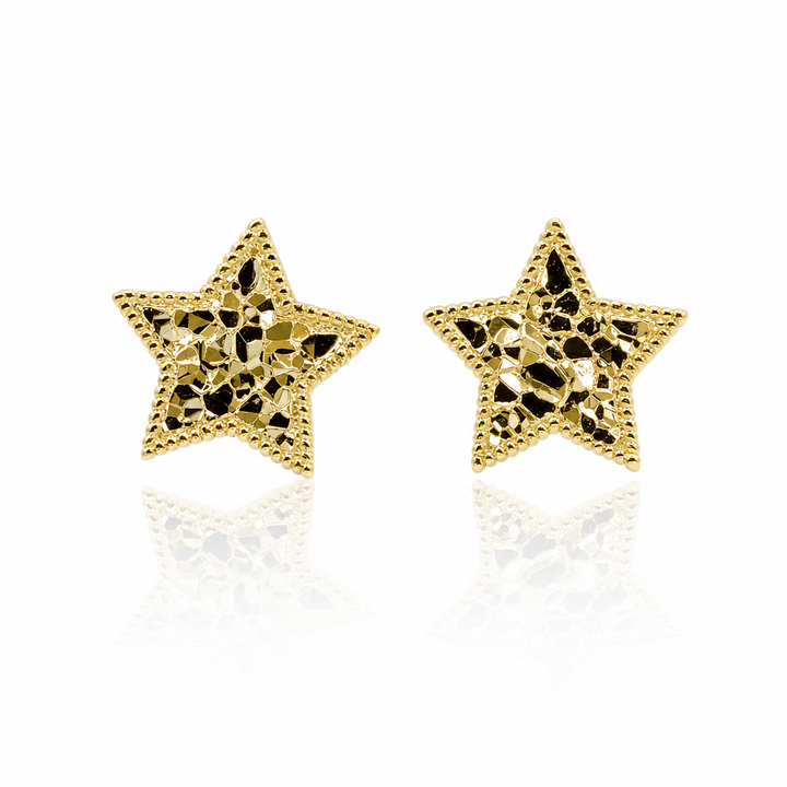 10K Gold Classic Nugget Star Earrings — 10K real gold jewelry from STF Diamonds, Los Angeles