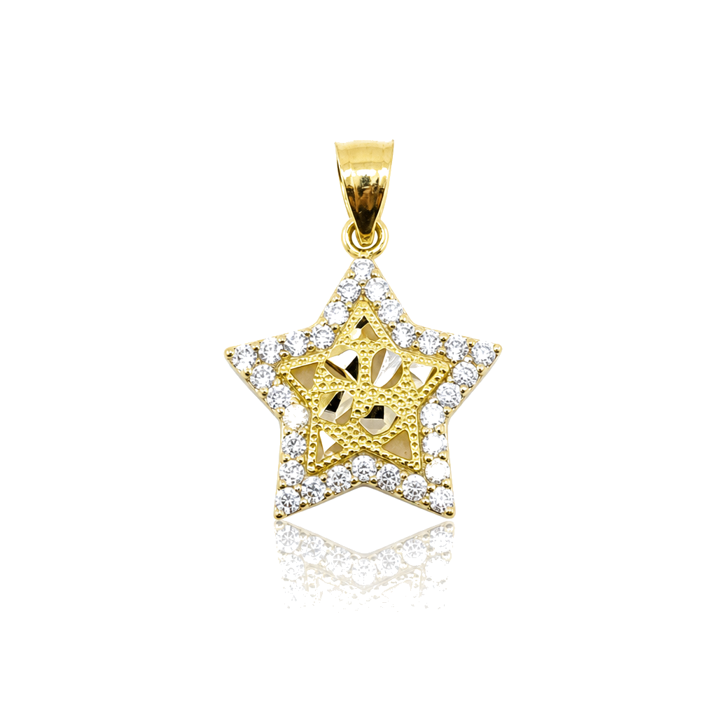 10K Gold CZ Border Nugget Star Charm — 10K real gold jewelry from STF Diamonds, Los Angeles