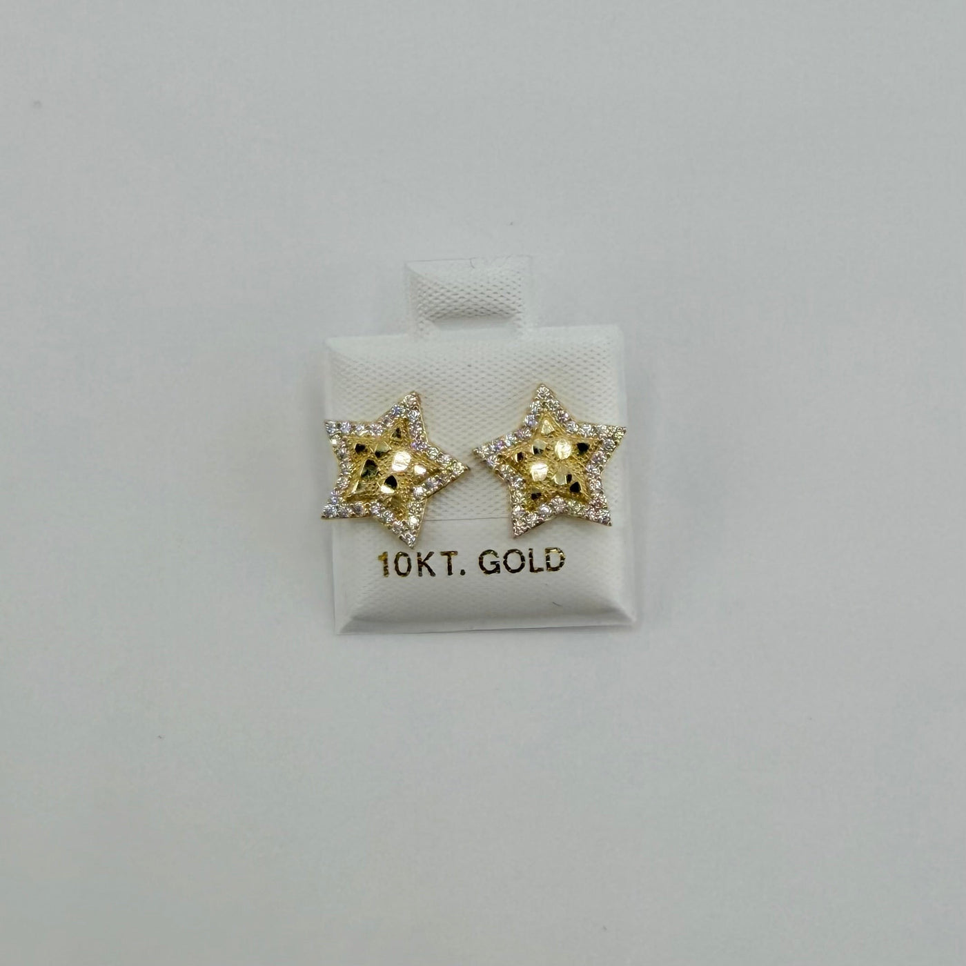 10K Yellow Gold CZ Border Star Nugget Earrings
