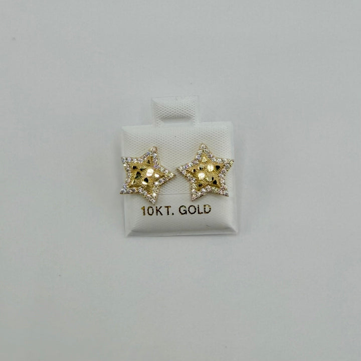 10K Yellow Gold CZ Border Star Nugget Earrings