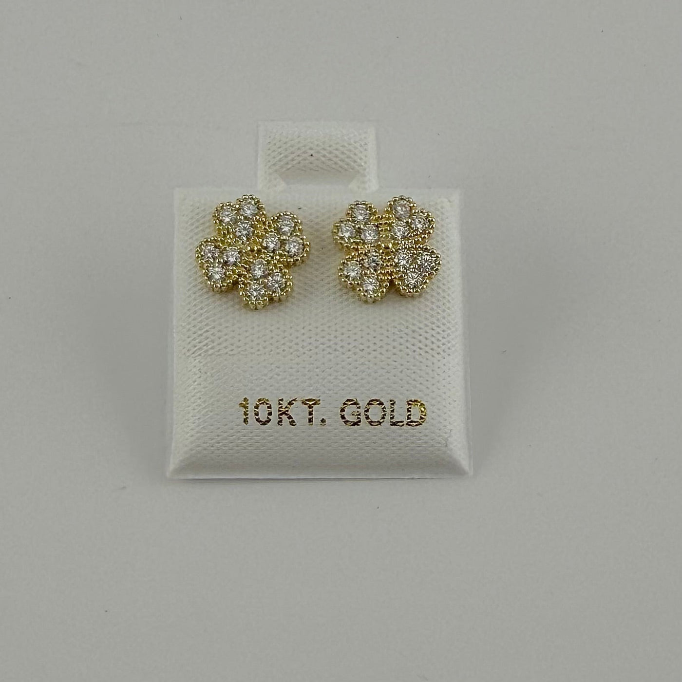 10K Yellow Gold CZ Clover Earrings (M)