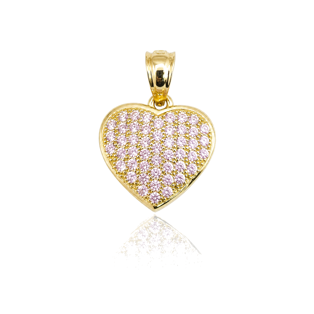 10K Gold CZ Domed Pink Heart Charm (2 sizes) — 10K real gold jewelry from STF Diamonds, Los Angeles