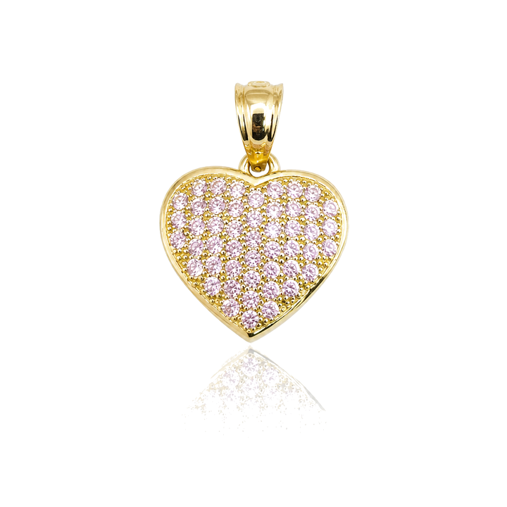 10K Gold CZ Domed Pink Heart Charm (2 sizes) — 10K real gold jewelry from STF Diamonds, Los Angeles